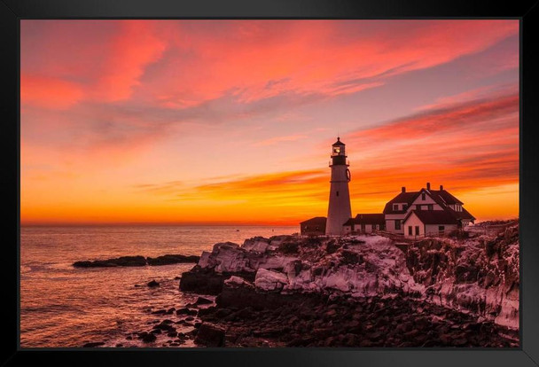 Portland Head Lighthouse Sunrise in January Photo Photograph Art Print Stand or Hang Wood Frame Display Poster Print 13x9