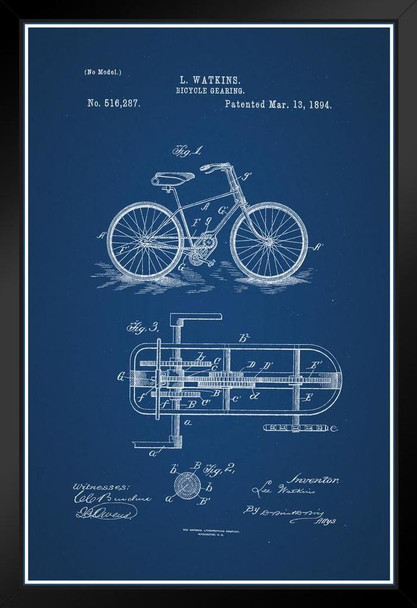 Bicycle Gearing Official Patent Blueprint Art Print Stand or Hang Wood Frame Display Poster Print 9x13