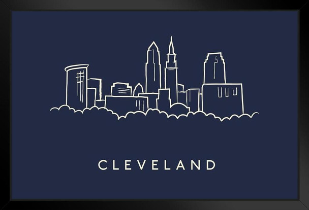 Cleveland City Skyline Pencil Sketch Art Print Stand or Hang Wood Frame Display Poster Print 13x9