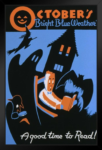 October Read Halloween Ghost Story Retro Vintage WPA Art Spooky Scary Halloween Decorations Stand or Hang Wood Frame Display 9x13