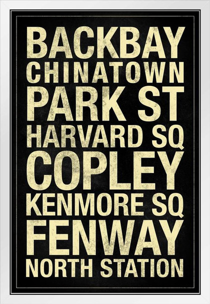 Subway Boston Black White Wood Framed Poster 14x20