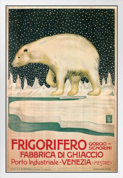 Polar Bear Frigorifero Vintage Ad White Polar Big Bear Poster Large Bear Picture of a Bear Posters for Wall Bear Print Wall Art Bear Pictures Wall Decor White Wood Framed Art Poster 14x20