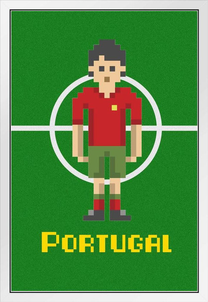 Portugal Soccer Pixel Art National Team Sports White Wood Framed Poster 14x20