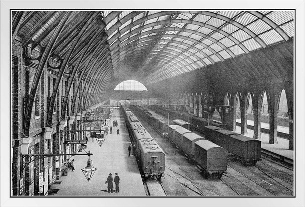 London England Kings Cross Railway Station Vintage Black And White Photo White Wood Framed Poster 20x14