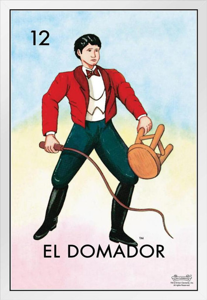 12 El Domador Lion Tamer Loteria Card Mexican Bingo Lottery White Wood Framed Art Poster 14x20