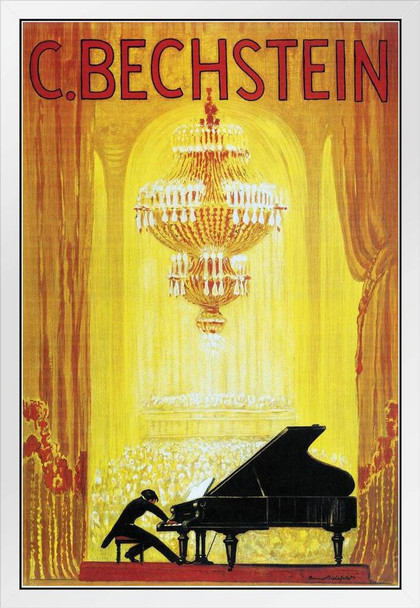 Carl Bechstein Pianoforte Piano German Vintage Illustration Travel Art Deco Vintage French Wall Art Nouveau Advertising Vintage Poster Prints Art Nouveau Decor White Wood Framed Art Poster 14x20