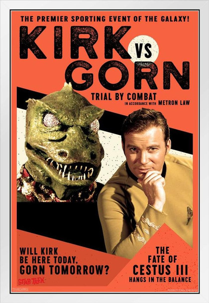 Star Trek Kirk vs Gorn Trial By Combat Fight White Wood Framed Poster 14x20