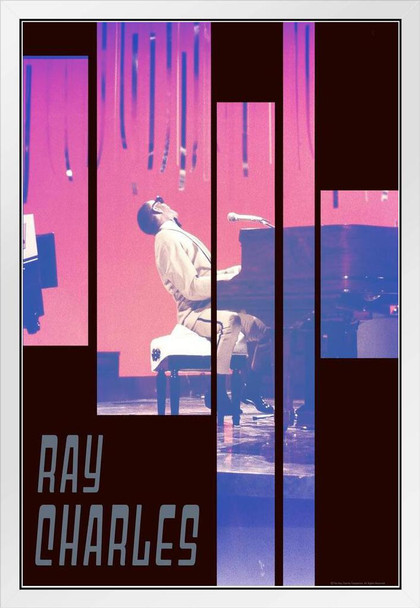 Ray Charles Pink Piano Music White Wood Framed Poster 14x20