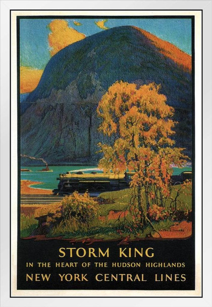 Storm King Hudson Higlands New York Central Lines Railway Vintage Travel White Wood Framed Poster 14x20