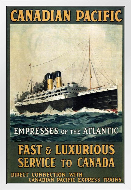 Canadian Pacific Empresses of Atlantic Fast Luxurious Service Cruise Ship Vintage Travel White Wood Framed Poster 14x20