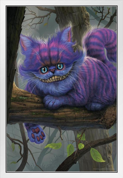 Alice in Wonderland Cheshire Cat in Tree by Vincent Hie Fantasy White Wood  Framed Poster 14x20