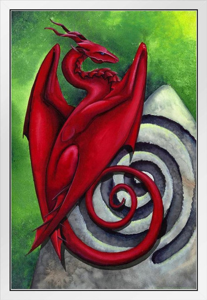 The Gatekeeper by Carla Morrow Spiral Spiritual Life Red Dragon Fantasy White Wood Framed Poster 14x20