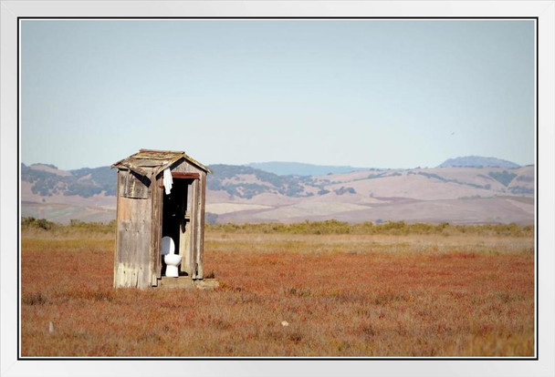 Natures Outhouse Rustic North Bay Public Restroom Highway 37 California Toilet Bathroom Artwork Photo White Wood Framed Poster 14x20