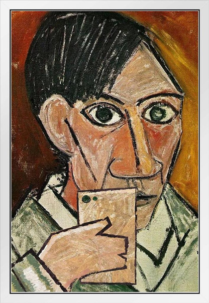 Pablo Picasso Selfie Portrait Painting Funny Fine Art Print Picasso Wall Art Cubism Expressionism Artwork Style Abstract Symbolist Oil Painting Canvas White Wood Framed Art Poster 14x20