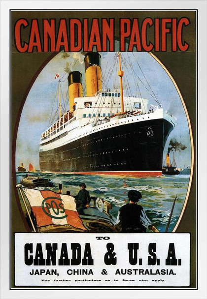 Canadian Pacific Canada USA Japan Australia Cruise Ship Vintage Travel White Wood Framed Poster 14x20