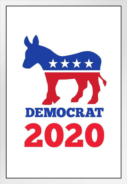 Vote Democrat 2020 Presidential Election Beat Trump Donkey Logo White White Wood Framed Art Poster 14x20