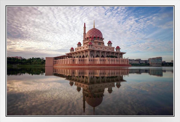 Sunrise Moment At Putra Mosque Putrajaya Malaysia Photo Photograph White Wood Framed Poster 20x14