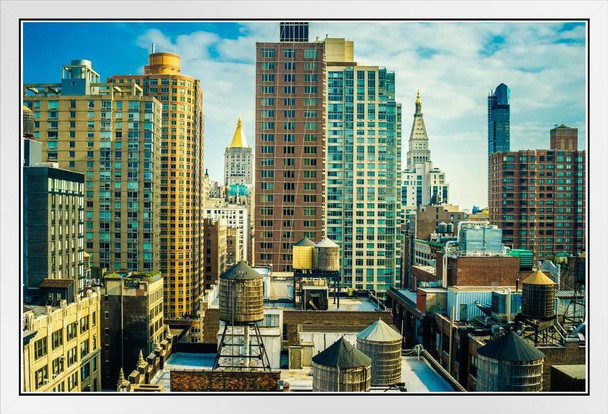 Midtown Manhattan New York City NYC Basked in Sunlight Photo Photograph White Wood Framed Poster 20x14