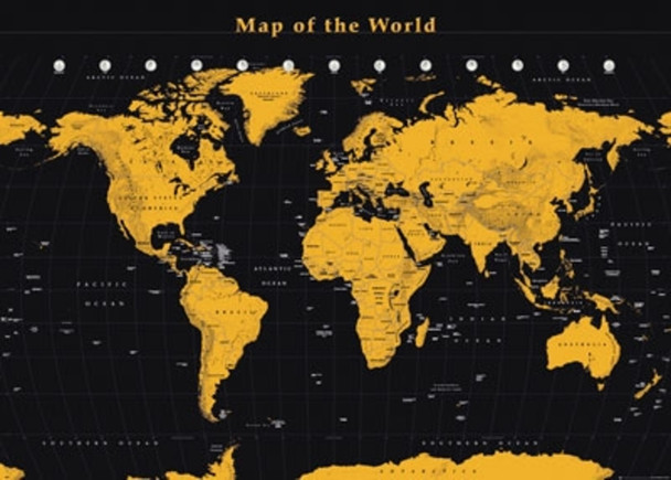 Map of the World Gold Reference Chart Cool Huge Large Giant Poster Art 55x39