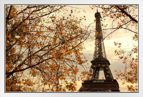 Eiffel Tower Paris France in Autumn Photo Photograph White Wood Framed Poster 20x14