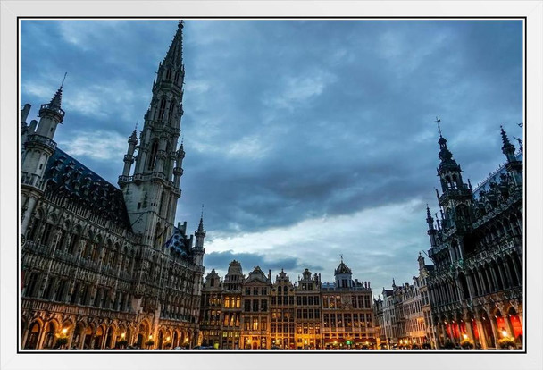 Brussels Town Hall and Bread House in Grand Place Photo Photograph White Wood Framed Poster 20x14