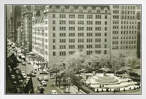 Pulitzer Fountain Fifth Avenue New York City B&W Photo Photograph White Wood Framed Poster 20x14