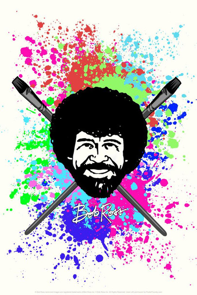 Bob Ross With Crossed Brushes Painting Art Bob Ross Poster Bob Ross Collection Bob Art Painting Happy Accidents Motivational Poster Funny Bob Ross Afro and Beard Thick Paper Sign Print Picture 8x12