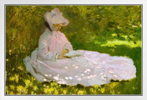 Claude Monet Springtime Impressionist Art Posters Claude Monet Prints Nature Landscape Painting Claude Monet Canvas Wall Art French Wall Decor Monet Art White Wood Framed Art Poster 20x14