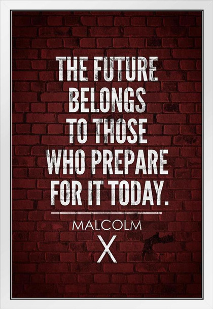 Malcolm X The Future Belongs to Those Who Prepare for It Today Motivational Civil Rights Black History Red Brick White Wood Framed Art Poster 14x20