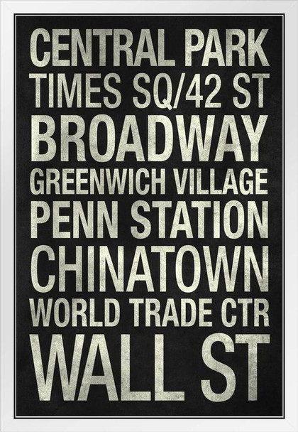 Subway Stations New York City Black and White White Wood Framed Poster 14x20