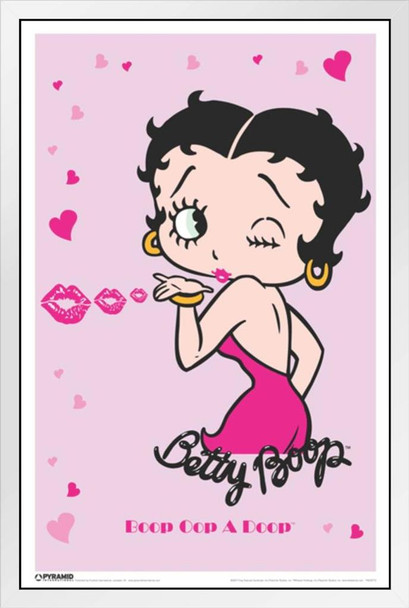 Betty Boop Blowing Kisses Winking Cute Valentines Day White Wood Framed Art Poster 14x20