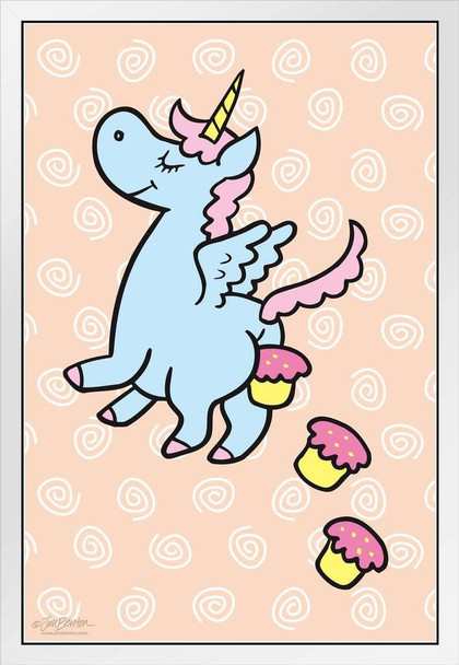 Jim Benton Unicorn Pooping Cupcakes Funny White Wood Framed Poster 14x20