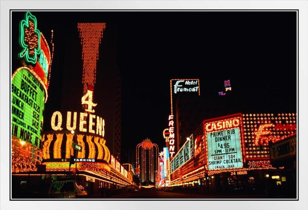 Vintage Neon Signs of Fremont Street Las Vegas Nevada Photo Photograph White Wood Framed Poster 20x14