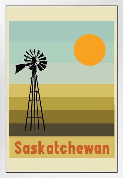 Saskatchewan Renewable Energy Retro Travel White Wood Framed Poster 14x20