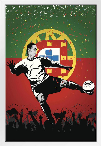 Portugal Soccer Player Sports White Wood Framed Poster 14x20