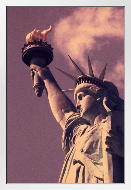 Statue of Liberty New York City Close Up Torch Photo Photograph White Wood Framed Poster 14x20