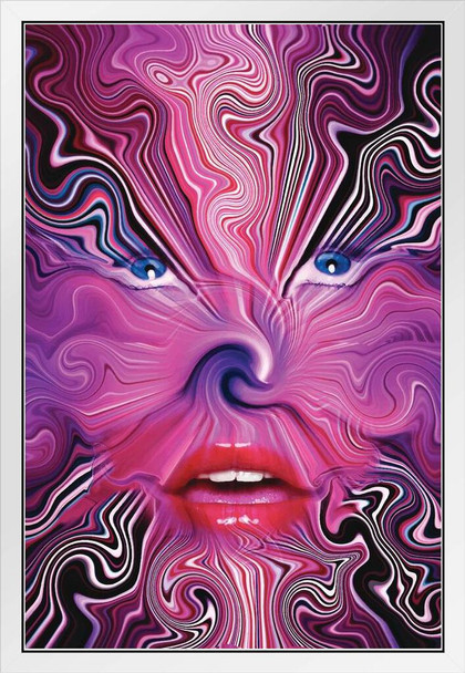 Psychedelic Face Abstract White Wood Framed Poster 14x20