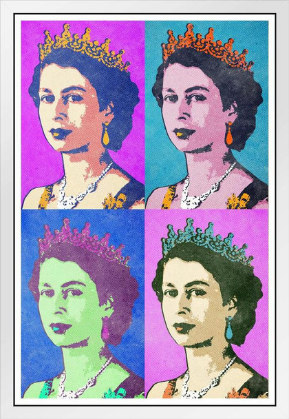 Queen Elizabeth II Bright Pop White Wood Framed Poster 14x20