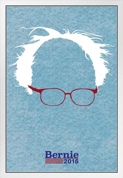 Bernie Sanders 2016 Hair and Glasses Campaign White Wood Framed Poster 14x20