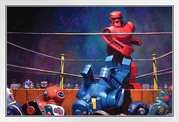Robots Final Blow by Eric Joyner Famous TV Show White Wood Framed Art Poster 14x20