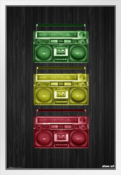 Steez Rasta Boombox White Wood Framed Poster 14x20