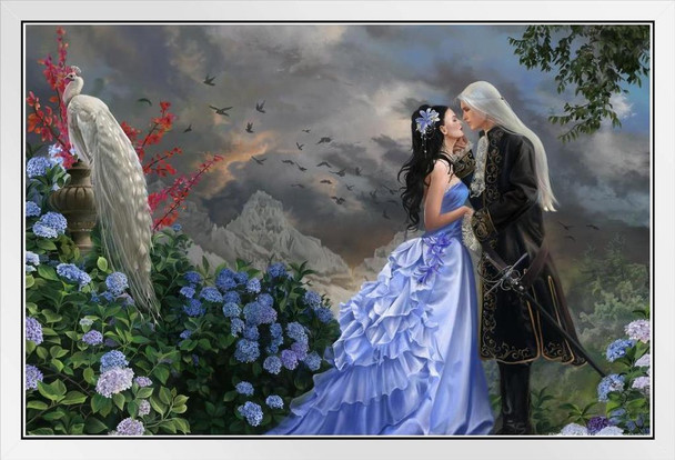 Fairy Folklore Wings Pretty Lovers by Nene Thomas Fantasy Poster Prince Princess Garden White Peacock Magical White Wood Framed Art Poster 14x20