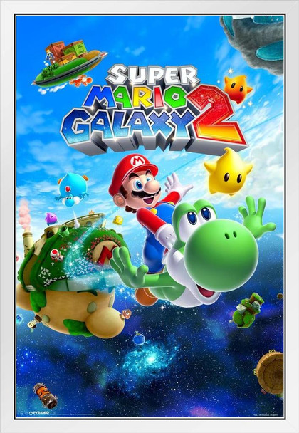 Super Mario Galaxy 2 Video Game White Wood Framed Poster 14x20