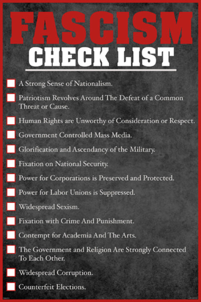 Fascism Check List Warning Signs Political Cool Wall Decor Art Print Poster 24x36