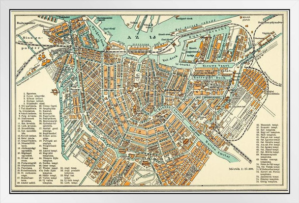 Amsterdam Netherlands Vintage Antique Travel World Map with Cities in Detail Map Posters for Wall Map Art Wall Decor Geographical Illustration Tourist Travel White Wood Framed Art Poster 14x20