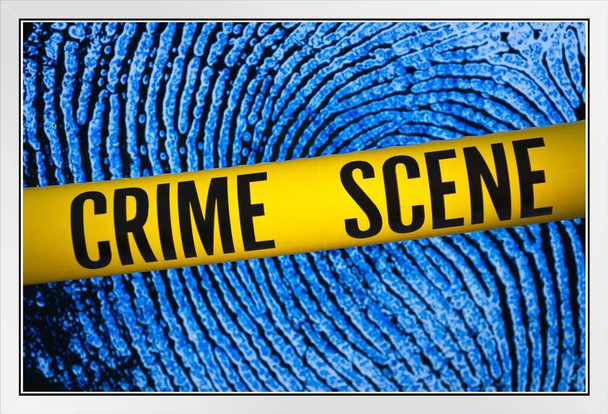 Crime Scene Tape Fingerprint Background Forensic Science Classroom Teacher Teaching Law Enforcement White Wood Framed Poster 20x14