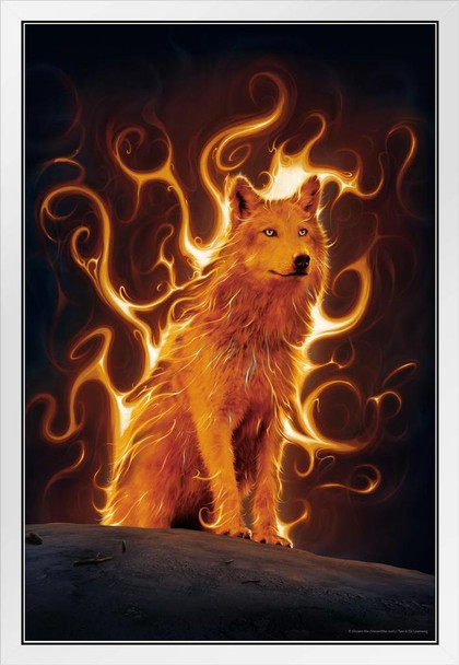 Flaming Phoenix Wolf by Vincent Hie Spirit Animal Fantasy Wolf Posters For Walls Posters Wolves Print Posters Art Wolf Wall Decor Nature Posters Wolf Decorations White Wood Framed Art Poster 14x20