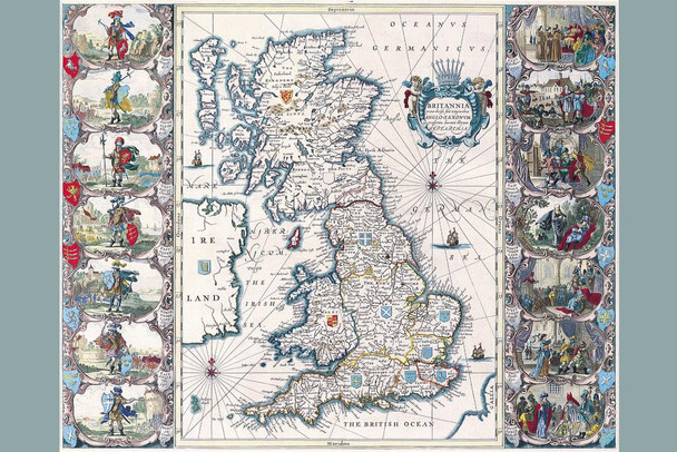 Great Britain 1646 Historical Antique Vintage Map Thick Paper Sign Print Picture 8x12