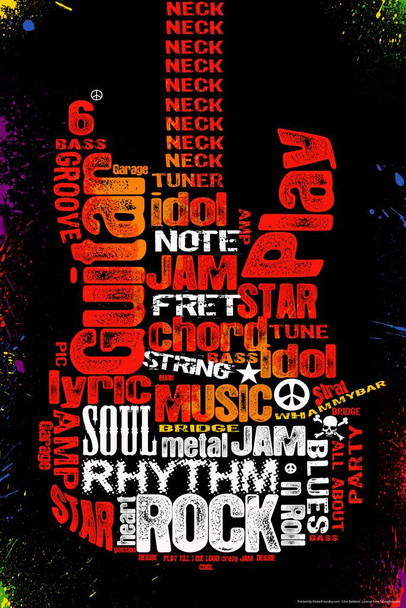Guitar Wordfill Music Art Thick Paper Sign Print Picture 8x12