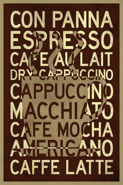 Types Of Coffee Cup Brown Thick Paper Sign Print Picture 8x12